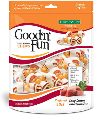 Good 'N' Fun Mini masticables de piel cruda con triple sabor - BESTMASCOTA.COM