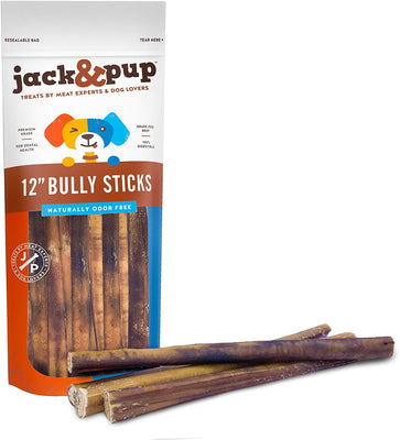 Jack & Pup 12 pulgadas Premium Grado libre de olor grueso Bully Sticks Dog Treats 12 pulgadas de largo todo natural Gourmet Dog Treat Chews Fresh and Savory Beef Sabor – Trato de larga duración - BESTMASCOTA.COM