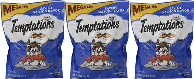 Whiskas 3 paquetes de salmón sabroso Temptations Cat Treats, 6.3 onzas cada uno, baja en calorías - BESTMASCOTA.COM