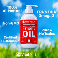 Aceite de salmón para perros, gatos y caballos, aceite de pescado Omega 3 Suplemento alimenticio para mascotas, Wild Alaskan 100% natural, ayuda a la piel seca, alergias y articulaciones, promueve un abrigo saludable, ayuda a la inflamación, 8 oz - BESTMASCOTA.COM