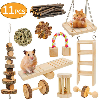 AK KYC Hamster Toys 11 Pack Guinea Pig Wooden Chinchilla Bunny Chews Toys Natural Molar Wooden for Teeth - BESTMASCOTA.COM