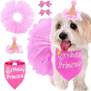 Bandana de cumpleaños para perro, de Escenereal, suministros para fiestas de cumpleaños, falda tutú, bufanda y collar, para mascotas, cachorros, gatos, niñas, color rosa, para fiesta de cumpleaños - BESTMASCOTA.COM