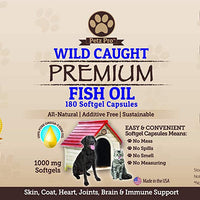 Omega 3 Aceite de Pescado salvaje Caught para perros EPA DHA, mayor en aceite de salmón Omega 3 ácidos grasos luego, Pure sin OMG, todos los alimentos suplemento naturales para Mascota, 180 softgels, 1000 mg por cápsula, No Mess no olor. - BESTMASCOTA.COM