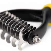 Pet Grooming Tool - 2 Sided Undercoat Rake for Cats & Dogs - Safe Dematting Comb for Easy Mats & Tangles Removing - No More Nasty Shedding and Flying Hair - BESTMASCOTA.COM