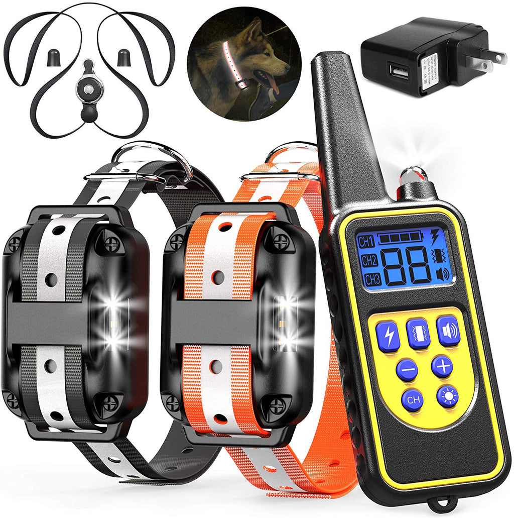 Veckle Collar de entrenamiento para perro, collar de choque recargable de 2600 pies para 2 perros, collar de choque impermeable con mando a distancia, luz LED, pitido, cargador, collar electrónico de vibración para perros grandes y medianos - BESTMASCOTA.COM