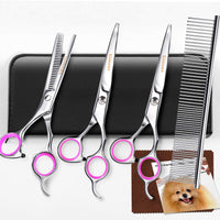 Tijeras de peluquería para perros, Gimars Heavy Duty Titanium recubierto de acero inoxidable Pet Grooming Trimmer Kit – perfecto Thinning, recto, curvado Tijeras con peine para pelo largo y corto, pelo para gato y más mascotas, Estándar - BESTMASCOTA.COM