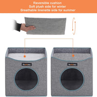 FEANDREA - Cubo plegable para gato, con superficie de remolque y 2 cojines reversibles, para gatos, cueva, lino, fieltro y tablero DM, resistente a los arañazos, color gris UPCB04G - BESTMASCOTA.COM