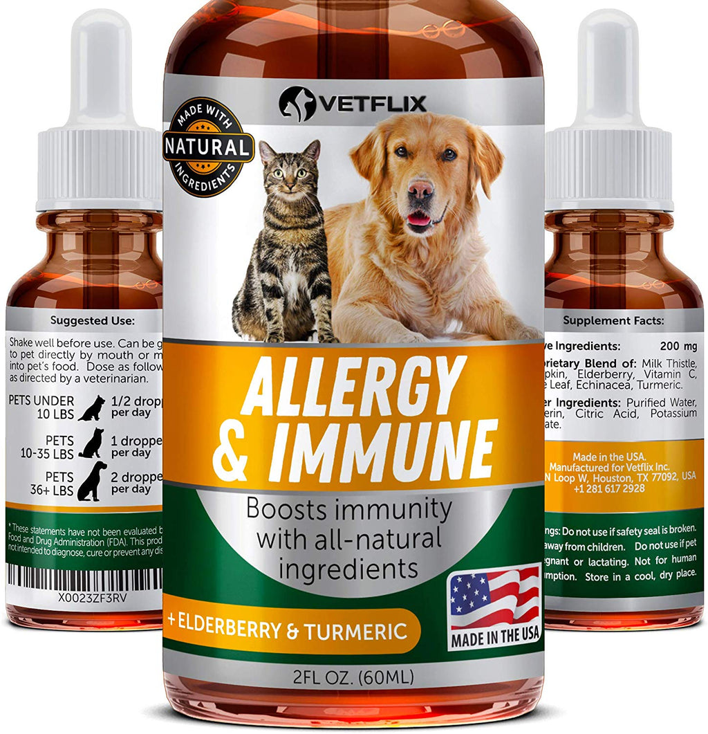 Alergia de mascotas y apoyo inmunológico – Fabricado en Estados Unidos – Alivio de alergias para gatos y perros – 100% natural – Cardo de leche y cúrcuma – El mejor tratamiento para el sistema inmunológico para perros y gatos – Vitamina C para mascotas – - BESTMASCOTA.COM