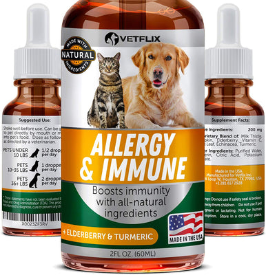 Alergia de mascotas y apoyo inmunológico – Fabricado en Estados Unidos – Alivio de alergias para gatos y perros – 100% natural – Cardo de leche y cúrcuma – El mejor tratamiento para el sistema inmunológico para perros y gatos – Vitamina C para mascotas – - BESTMASCOTA.COM