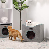 FEANDREA - Cubo plegable para gato, con superficie de remolque y 2 cojines reversibles, para gatos, cueva, lino, fieltro y tablero DM, resistente a los arañazos, color gris UPCB04G - BESTMASCOTA.COM