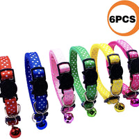 PACCOMFET 6 piezas de collares de gato rompedor ajustable colorido nailon seguridad mascota collar impreso punto de onda con campanas - BESTMASCOTA.COM