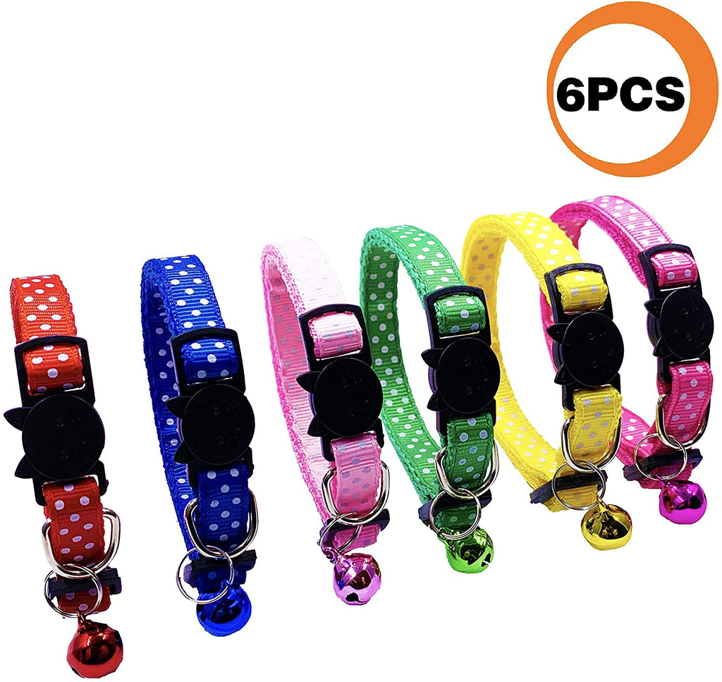 PACCOMFET 6 piezas de collares de gato rompedor ajustable colorido nailon seguridad mascota collar impreso punto de onda con campanas - BESTMASCOTA.COM