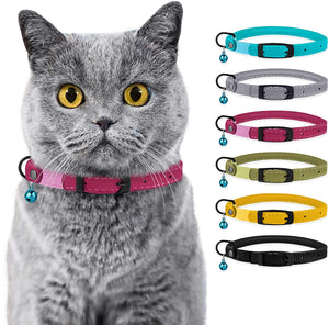 Bronzedog - Collar de piel para gato, con cascabel, color negro, azul, rosa, verde, amarillo y gris - BESTMASCOTA.COM