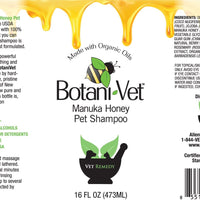 botanivet Miel de Manuka Pet Champú Orgánico Certificado 16 oz – 100% Ingredientes Naturales – Veterinaria Dermatólogo formulado para alergias y prurito - BESTMASCOTA.COM