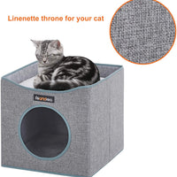 FEANDREA - Cubo plegable para gato, con superficie de remolque y 2 cojines reversibles, para gatos, cueva, lino, fieltro y tablero DM, resistente a los arañazos, color gris UPCB04G - BESTMASCOTA.COM