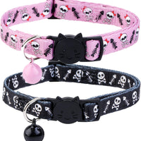BoomBone - Collar para gato, diseño de calavera, con campana, paquete de 2 collares seguros para cachorros de Halloween - BESTMASCOTA.COM