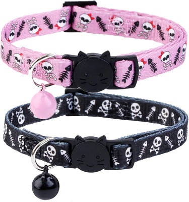 BoomBone - Collar para gato, diseño de calavera, con campana, paquete de 2 collares seguros para cachorros de Halloween - BESTMASCOTA.COM