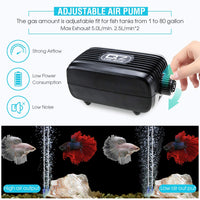 Bomba de aire de acuario Rifny, kit de bomba de aire ajustable con válvula de aire de doble salida, bomba de oxígeno del tanque de peces con piedras de aire válvulas de retención de tubo de silicona para 1-80 galones - BESTMASCOTA.COM