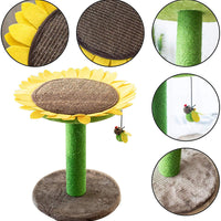 Catry Cat - Cama para árbol de girasol con poste rascador con torre de actividades de escalada cubierta de sisal y de fibra de yute natural 2 en 1 para rascar y cama, mejor regalo de vacaciones - BESTMASCOTA.COM