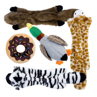 Toozey - Juguetes chirriantes para perro, 5 unidades, tres juguetes para perros sin pelusa y tres juguetes de peluche para mascotas con relleno, juguetes para masticar perros seguros para perros pequeños, medianos y grandes - BESTMASCOTA.COM