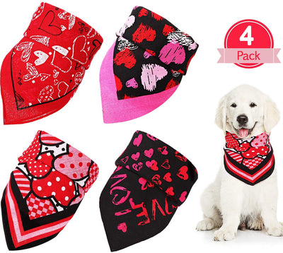 SATINIOR - 4 pañuelos de algodón para perros y gatos, diseño de corazón, lavable en triángulo - BESTMASCOTA.COM