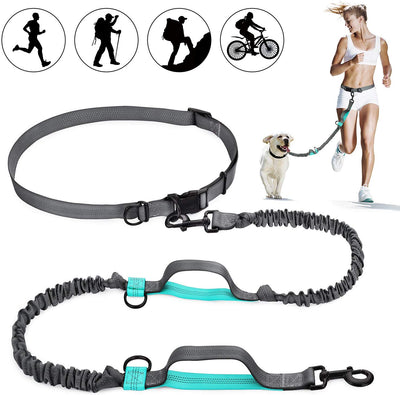 SHINE HAI - Correa para perro con doble elástico para manos libres, control gratuito para perros de hasta 150 libras, correa elástica duradera de doble asa con cinturón ajustable para correr, correr o caminar, gris - BESTMASCOTA.COM