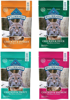 Azul Buffalo Wilderness soft-moist Grain-Free Cat Treats Variety Pack – 4 Sabores (pollo & Pato, pollo & Trucha, pollo y salmón, y pollo y Turquía) – 2 oz cada uno (4 bolsas en total) - BESTMASCOTA.COM