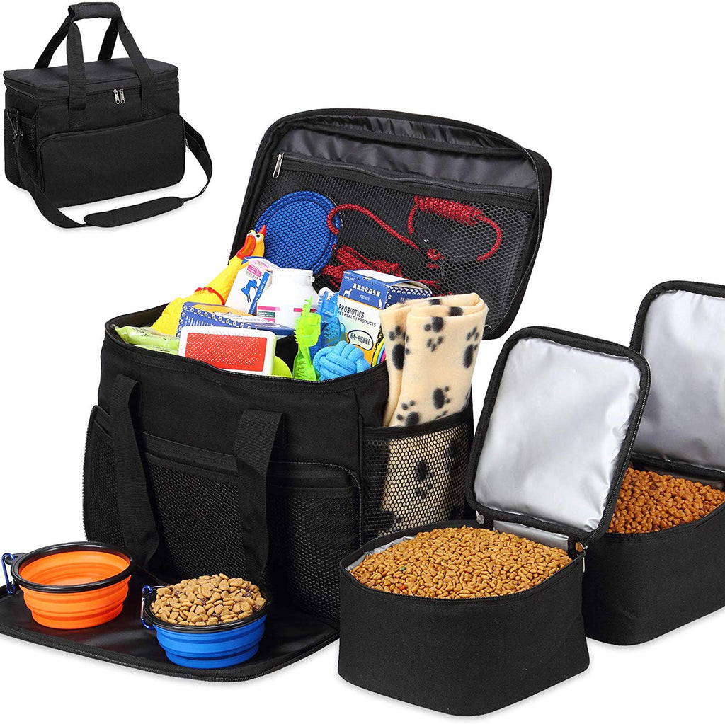 Kundu Bolsa de viaje para perros y gatos – Incluye 2 transportadores de alimentos, 2 cuencos y alfombrilla – aprobado por aerolíneas – negro - BESTMASCOTA.COM