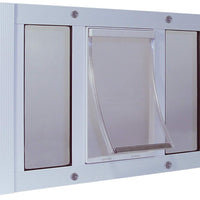 Ideal Pet Products Puerta de aluminio para mascotas, ajustable para adaptarse a anchos de ventanas de 27 a 32 pulgadas. - BESTMASCOTA.COM