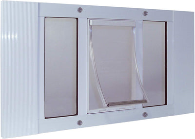 Ideal Pet Products Puerta de aluminio para mascotas, ajustable para adaptarse a anchos de ventanas de 27 a 32 pulgadas. - BESTMASCOTA.COM