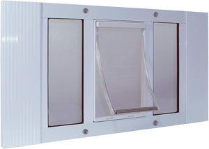 Ideal Pet Products Puerta de aluminio para mascotas, ajustable para adaptarse a anchos de ventanas de 27 a 32 pulgadas. - BESTMASCOTA.COM