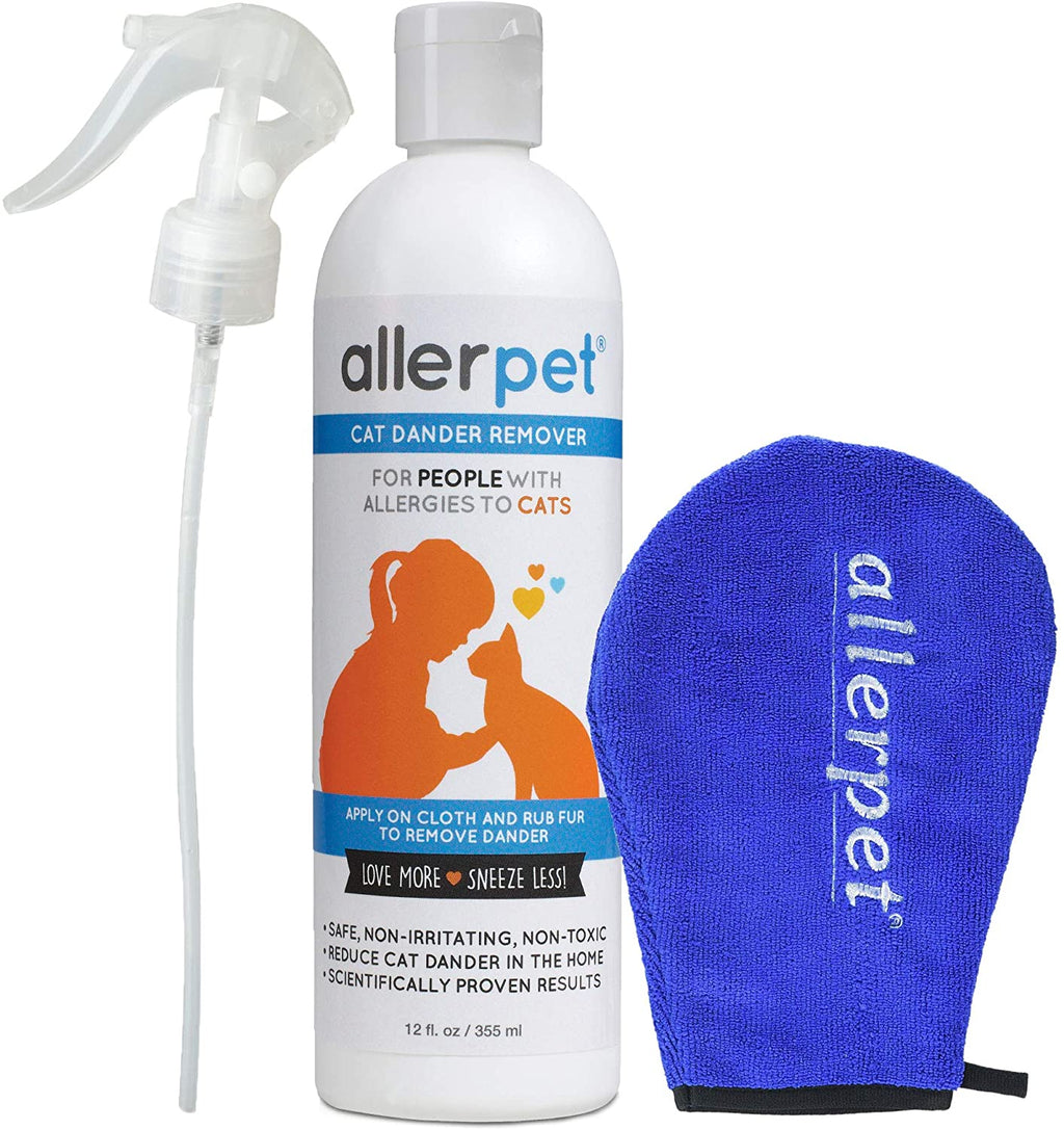 Allerpet Eliminador de caspa de gatos, reductor de alérgenos de mascotas 100% no tóxico, científicamente probado para un alivio eficaz de la alergia al gato, fabricado en Estados Unidos (12 oz)