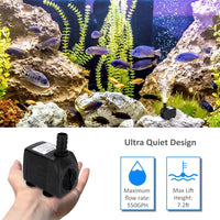 GROWNEER 550GPH Bomba sumergible 30 W Ultra silenciosa Fuente Bomba de agua, 2000 L/H, con elevación de 7.2 ft de altura, 3 boquillas para acuario, tanque de peces, estanque, hidropónico, estatuario - BESTMASCOTA.COM