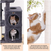 FEANDREA Árbol de gato de varios niveles con comedero, postes rascadores cubiertos de sisal, doble condominio, centro de actividad, muebles de torre de gato, gris ahumado UPCT57G - BESTMASCOTA.COM