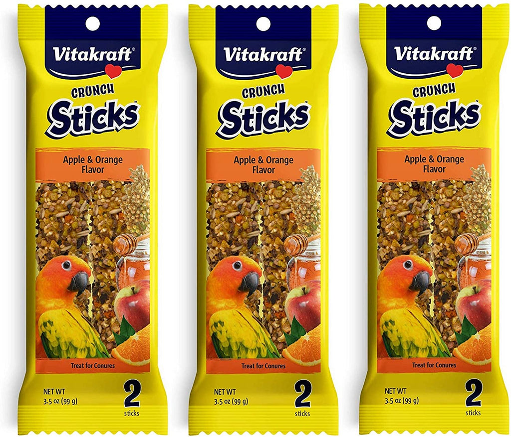 Vitakraft - Juego de 3 palillos de manzana y naranja para conuras, 2 palillos cada uno - BESTMASCOTA.COM