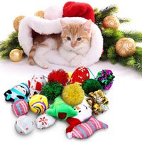 Gejoy - 16 juguetes de Navidad para gatos y perros, regalo con coloridas bolas arrugadas, forma de ratón, almohada y patrones de campana, almacenados en la bolsa - BESTMASCOTA.COM