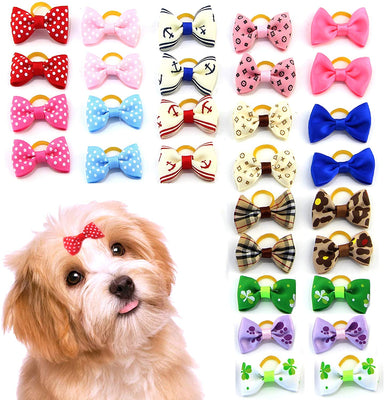 mewtogo 30 Pcs/15 pares mascota pelo Arcos con bands-dog accesorios para el pelo de goma con patrón diferente (banda de goma) - BESTMASCOTA.COM