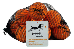 Woof Sports Pet pelotas de tenis – 12 Bolas de ecofriendly y malla bolsa. Sólo el Derecho Cantidad de rebote, easy-to-see Naranja y ideal para pelota lanzadores - BESTMASCOTA.COM