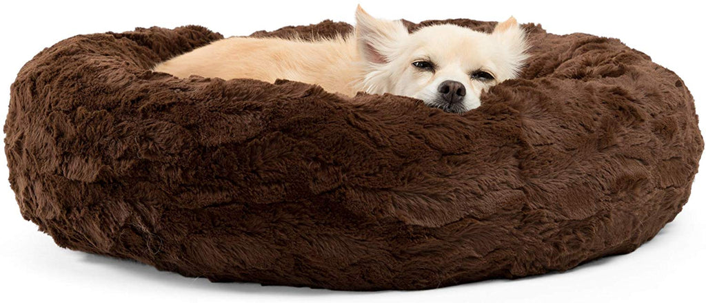 Best Friends by Sheri Lux Fur Donut Cuddler (varios tamaños) - Cama redonda para gatos y perros, alivio ortopédico, autocalentamiento y acogedor para un sueño mejorado, Prime, lavable a máquina, parte inferior resistente al agua - BESTMASCOTA.COM