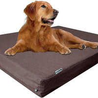 Dogbed4less Cama para perro de espuma viscoelástica prémium, ortopédica, forro impermeable, funda de tela vaquera duradera lavable y funda exterior de segunda calidad, 7 tamaños, color marrón - BESTMASCOTA.COM