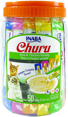INABA Churu Lickable Creamy Purée Cat Treats 5 Flavor Tuna and Chicken Variety Canister of 50 Tubes - BESTMASCOTA.COM