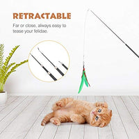 Pawaboo Juguete de plumas para gato, varita interactiva para gato, juguete de pluma voladora con varita extra larga y campana pequeña, juguete divertido para jugar para gatitos o gatos. - BESTMASCOTA.COM