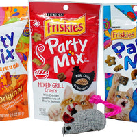 Friskies Party Mix Treats for Cats 3 Flavor Variety Bundle with Catnip Mouse, (1) Each: Original, Mixed Grill, Beachside (2.1 Ounces) - BESTMASCOTA.COM