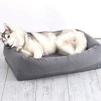 BarkBox - Cama de espuma viscoelástica para perro, alivio de articulaciones ortopédicas de felpa, 2 – 1 caja o cama de almohada, lavable a máquina + funda extraíble; forro impermeable, incluye juguete chirriador - BESTMASCOTA.COM