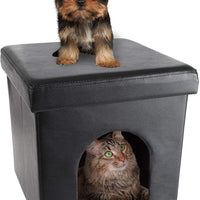 PETMAKER Casa para mascotas otomana – plegable multiusos gato o perro pequeño cubo y reposapiés con cojín superior e interior almohada - BESTMASCOTA.COM