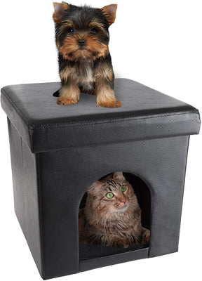 PETMAKER Casa para mascotas otomana – plegable multiusos gato o perro pequeño cubo y reposapiés con cojín superior e interior almohada - BESTMASCOTA.COM