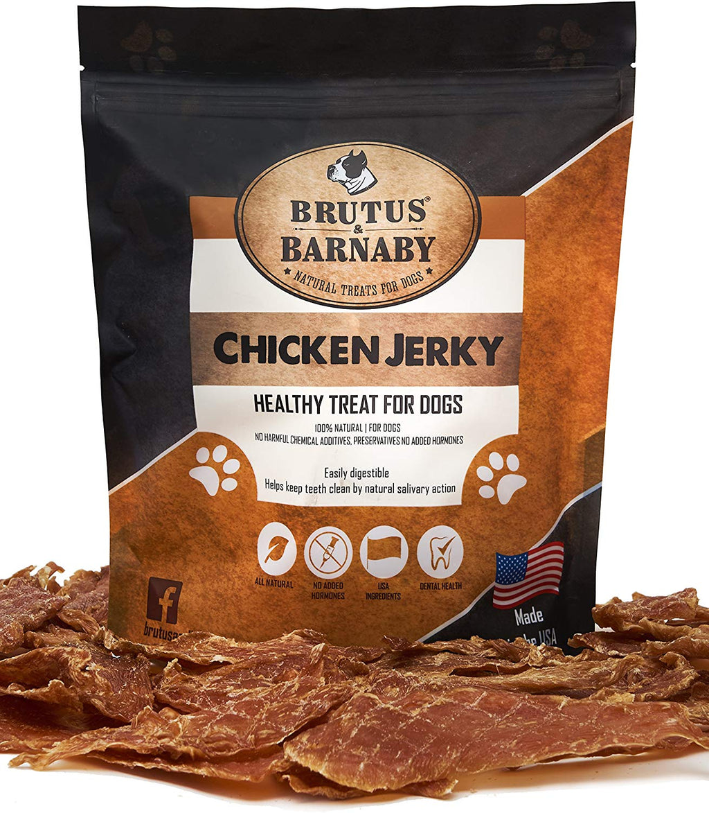 BRUTUS & BARNABY Chicken Jerky Dog Treats- Dehydrated Crunchy USA Premium Fillets, Grain-Free, Preservative-Free, No Fillers. All Natural Chicken Strips are Great for Dogs and Cats - BESTMASCOTA.COM