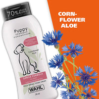 Champú suave para cachorros Wahl para mascotas de Cornflower Aloe con ingredientes para aseo de perros sucios 24 onzas - BESTMASCOTA.COM