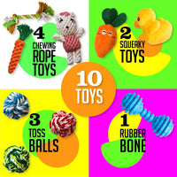 AMZpets 10 juguetes más populares para perros pequeños y cachorros. Juguetes de peluche, juguetes de cuerda, juegos de peluche, cuerdas de masticar, bolas, hueso de goma, bolsa de transporte. Juego de juegos variados para Toss & Tug Play. - BESTMASCOTA.COM