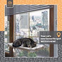 Percha para ventana de gato (soporta hasta 60 libras) – Cama para gato resistente y duradera – Ventosas de diseño personalizado – Incluye cojín para ventana de gato y juguete para gato – No requiere herramientas. - BESTMASCOTA.COM
